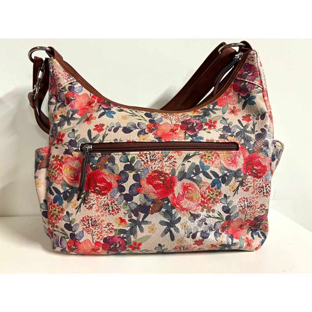 Rosetti Floral Multicolor Faux Leather Shoulder Bag Adjustable Strap Pockets